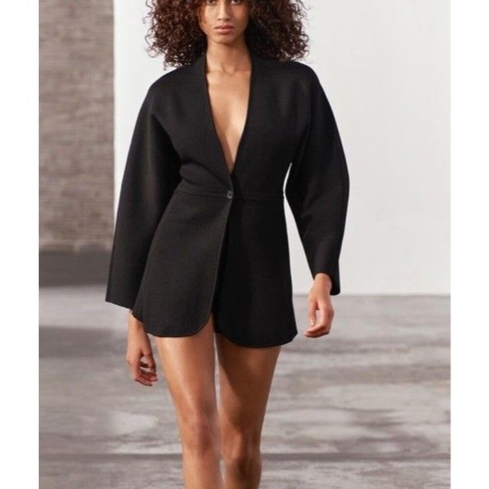 zara collarless knit blazer jacket Size L